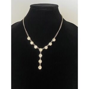 2028 Necklace Y Shaped Crystals Silver Tone 16”+3”